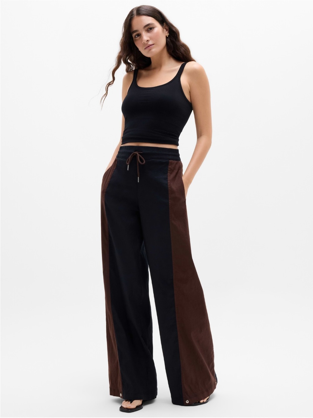 TALL Superlinen blend palazzo pant black/woodland